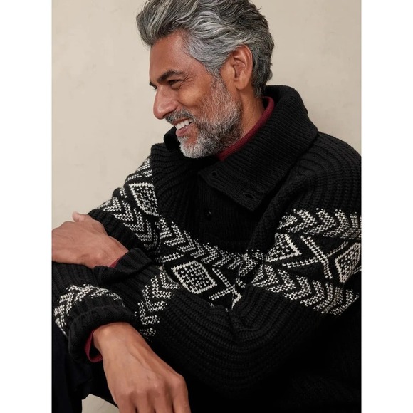 Banana Republic Sweater Mens Medium Italian Merino Blend Arran Fair Isle NWT - Picture 2 of 15